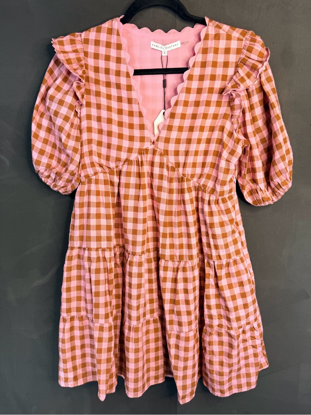 NWT English Factory Gingham Rickrack Trim Edge Check Mini Dress sz Small